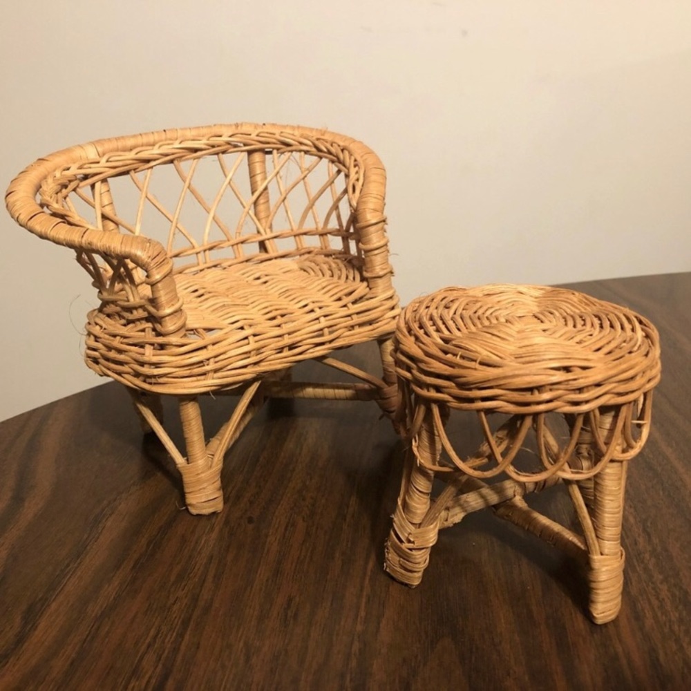 Vintage Mini Wicker Chair Table Set